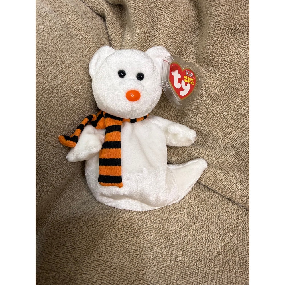 Ty Beanie Babies Quivers Ghost Unisex OS White Excellent Halloween Scarf 2003